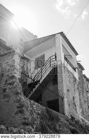 Aras De Los Olmos, Spain - June 29, 2020: View From The Empty Streets Of The Village In Summer After