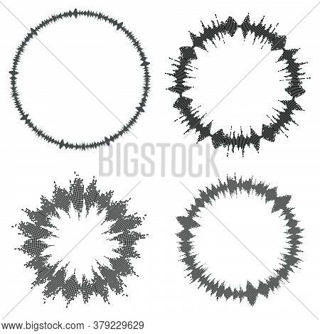 Equalizer Ring. Round Audio Chart Set. Music Beat Bar Isolated On White. Collection Of Electronic Ab