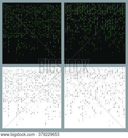 Binary Code Falling. Programming Fading Patterns Set. Collection Of Zero One Digits Flowing Down Bac