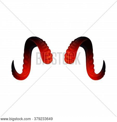 Twisted Devils Horns In Red And Black Realistic Vector Illustration Isolated.