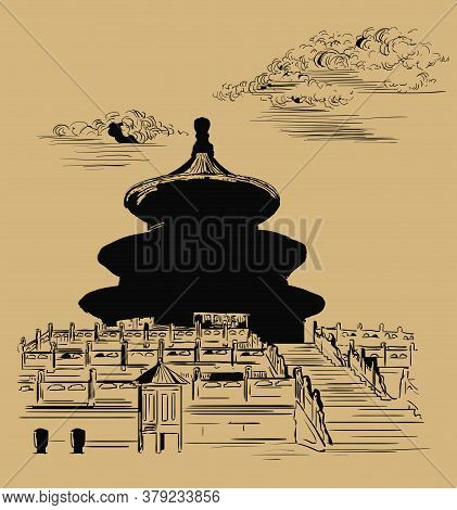 Vector Illustration.temple Of Heaven In Beijing, Landmark Of China. Hand Drawn Vector Sketch Illustr