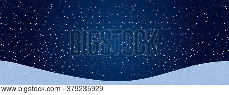 Modern Christmas Banner With Snow And Blue Night Sky. Christmas Background With Copy Space. Simple S