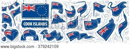 Vector Set Of The National Flag Of Cook Islands In Various Creative Designs