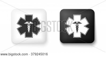 Black And White Emergency Star - Medical Symbol Caduceus Snake With Stick Icon Isolated On White Bac