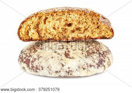 Whole And Broken Gingerbread Cookies In Stack Isolated On White Background