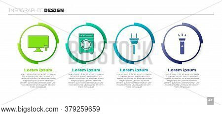 Set Smart Tv, Washer, Electric Plug And Flashlight. Business Infographic Template. Vector