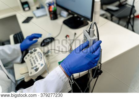 Electromyography In Doctor S Hands. Medical Examination. Emg. Selective Focus.