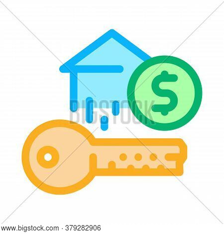 Key From Bought House Icon Vector. Key From Bought House Sign. Color Symbol Illustration