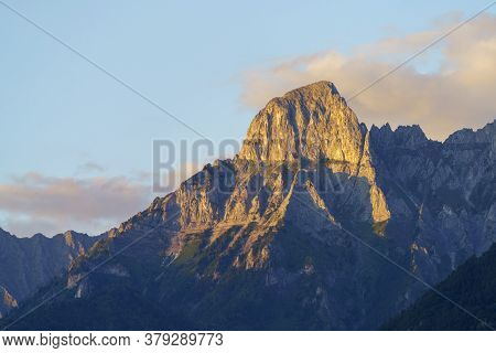 Breno, Brescia, Lombardy, Italy: Historic Town In The Oglio Valley. View Of The Mountains