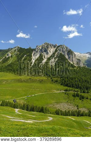 Mountain Landscape Along The Road To Crocedomini Pass, In The Brescia Province, Lombardy, Italy, At 