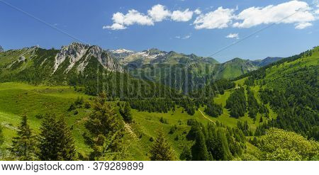 Mountain Landscape Along The Road To Crocedomini Pass, In The Brescia Province, Lombardy, Italy, At 