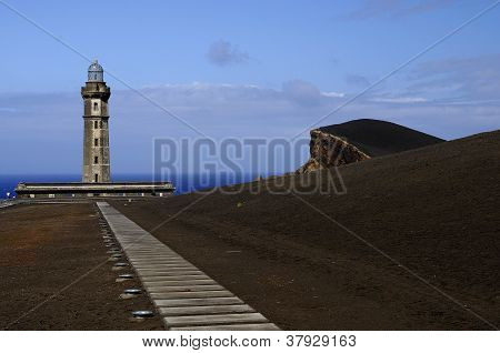Capelinhos Leuchtturm. Insel Faial. Azoren