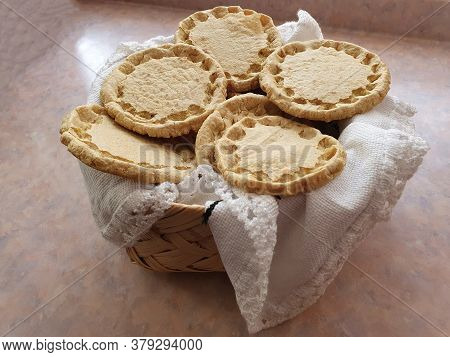 Basket With Thick Handmade Corn Tortillas For Preparing Sopes, Traditional Mexican Food