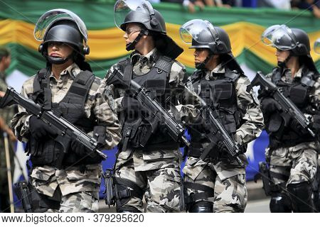 Salvador, Bahia / Brazil - September 7, 2014: Member Of The Shock Battalion Of The Bahia Military Po