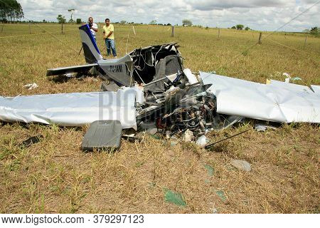 Teixeira De Freitas, Bahia / Brazil - March 23, 2009: Wreckage From An Experimental Plane Crash Coll