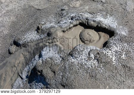 Mud Geyser Or Mud Volcano. Geological Formation. Particular Hydrogeological Conditions Generally All