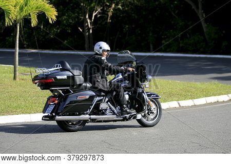 Salvador, Bahia / Brazil - April 8, 2014: Motorcycle Harley Davidson Cvc Ultra Limited, 1690 Cylintr