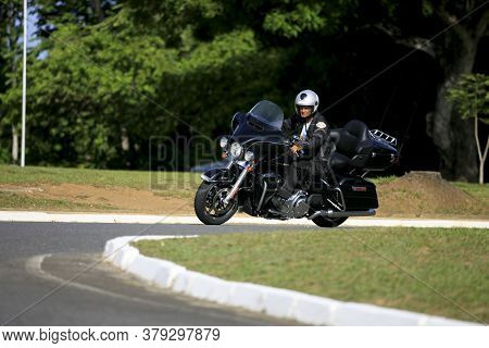 Salvador, Bahia / Brazil - April 8, 2014: Motorcycle Harley Davidson Cvc Ultra Limited, 1690 Cylintr