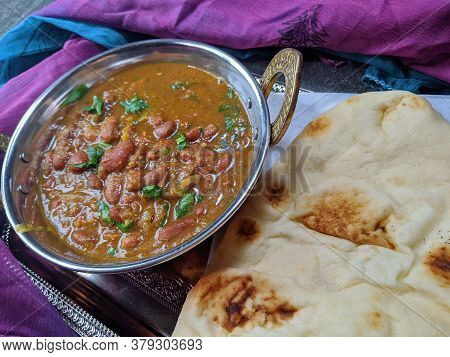 A Platter Of Indian Red Kidney Beans Curry Or Rajma Masala And Rice
