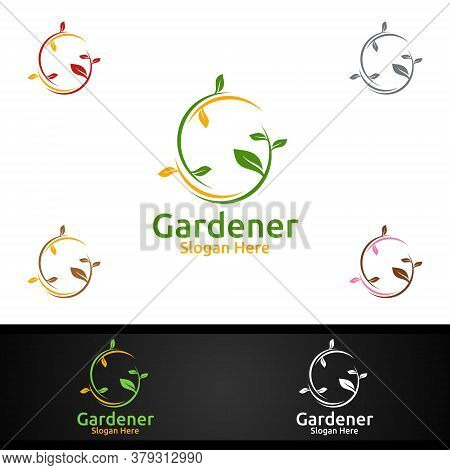 Gardener Care Logo With Green Garden Environment Or Botanical Agriculture