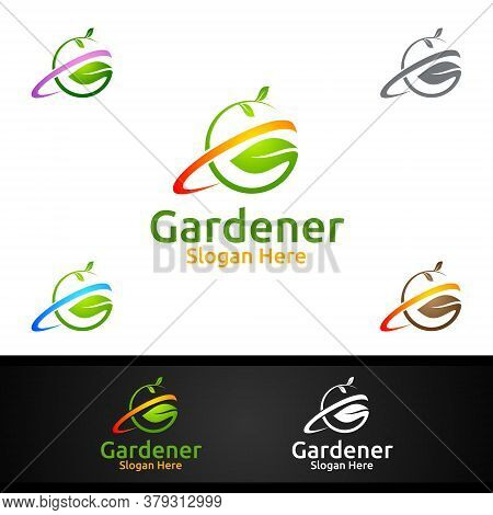 Gardener Care Logo With Green Garden Environment Or Botanical Agriculture