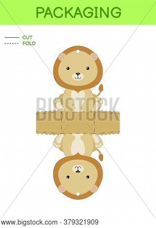 Diy Party Favor Box Die Cut Template Design For Birthdays, Baby Showers With Cute Lion For Sweets, C