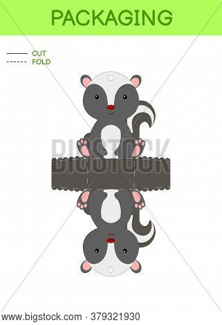 Diy Party Favor Box Die Cut Template Design For Birthdays, Baby Showers With Cute Skunk For Sweets, 