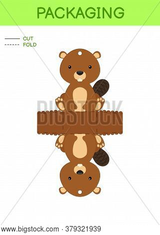 Diy Party Favor Box Die Cut Template Design For Birthdays, Baby Showers With Cute Beaver For Sweets,