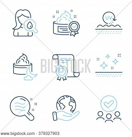 Moisturizing Cream, Uv Protection And Night Cream Line Icons Set. Diploma Certificate, Save Planet, 
