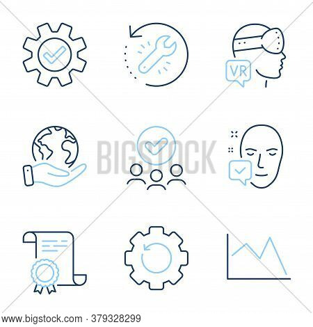 Augmented Reality, Recovery Tool And Recovery Gear Line Icons Set. Diploma Certificate, Save Planet,