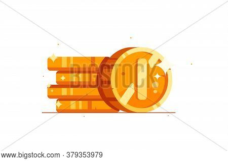 Bright Yellow Coins In Vector, Flat Style.