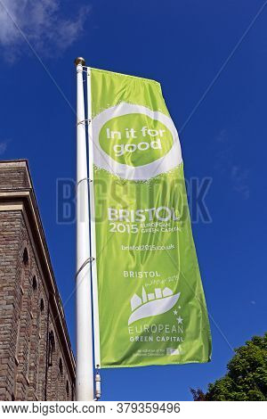 Bristol, Uk - May 26, 2015: A Flag Promoting Bristol's Role As European Green Capital 2015