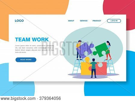 Vector Illustration, Teamwork Together In The Company, People Pick Up The Details Of The Puzzle, Arr