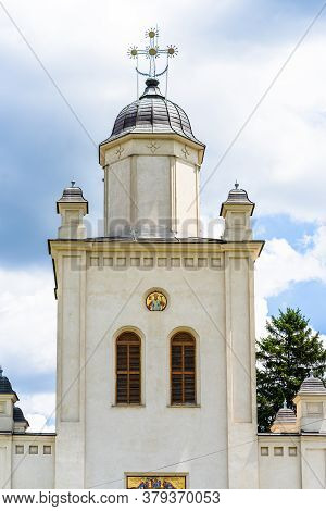 Facade Of Pasarea Monastery, Orthodox Church Architectural Details. Entrance Of An Orthodox Monaster