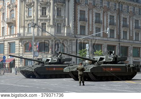 Moscow, Russia - June 20, 2020:russian T-14 Armata Battle Tank On A Heavy Tracked Platform On Tversk