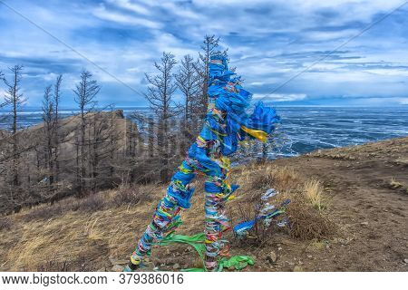 Buddhism Symbol - Ritual Shaman Pillars On Olkhon Island, Russia