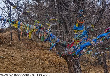 Buddhism Symbol - Ritual Shaman Pillars On Olkhon Island, Russia