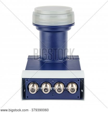 Satellite Dish Head With Four F-type Output Connectors Isolated On White Background