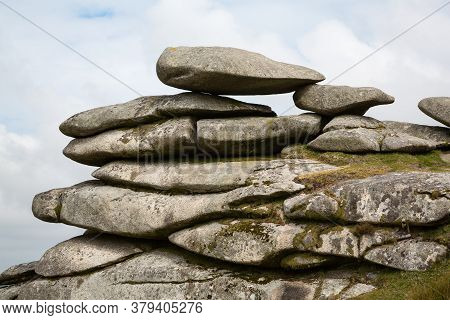 The Cheesewring Stone Cairns, A Pile Of Large Flat Stones In Cornwall, Uk