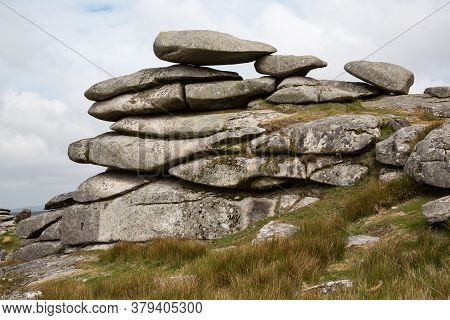 The Cheesewring Stone Cairns, A Pile Of Large Flat Stones In Cornwall, Uk
