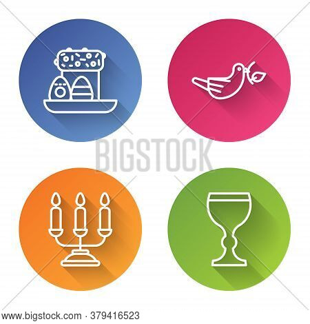 Set Line Easter Cake And Eggs, Peace Dove With Olive Branch, Candelabrum With Candlesticks And Wine 