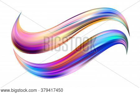 Colorful Flow Brushstroke. Wabe Sea Isolated Line.. Realistic Volume Brush Stroke. Liquid Paint Ink 