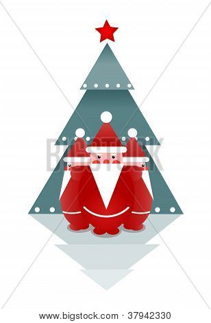 drei Santas und Weihnachtsbaum