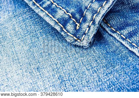 Clothing Items Blue Stonewashed Faded Jeans Cotton Fabric Texture With Seams, Clasps, Buttons And Ri