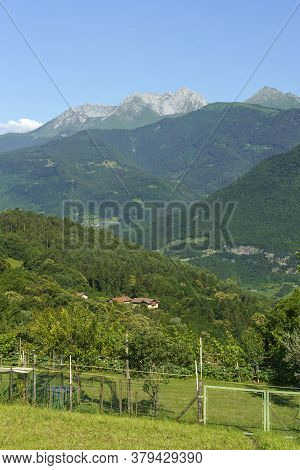 Mountain Landscape Along The Road To Crocedomini Pass, In The Brescia Province, Lombardy, Italy, At 