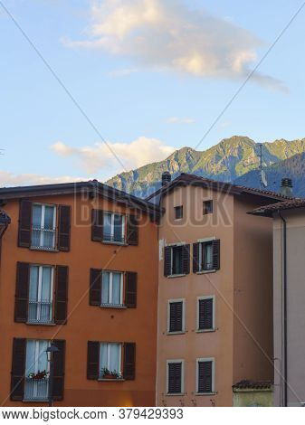 Breno, Brescia, Lombardy, Italy: Historic Town In The Oglio Valley. Typical Square