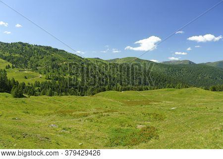 Mountain Landscape Along The Road To Crocedomini Pass, In The Brescia Province, Lombardy, Italy, At 