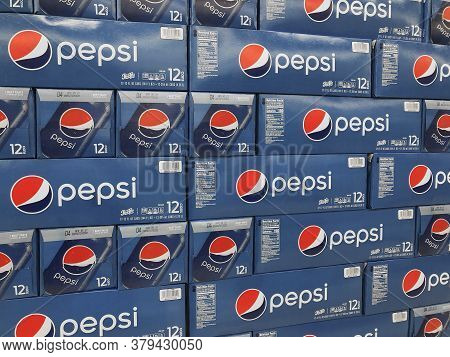 Indianapolis - Circa July 2020: Pepsi Cases On Display. Pepsi And Pepsico Are Among The Largest Beve