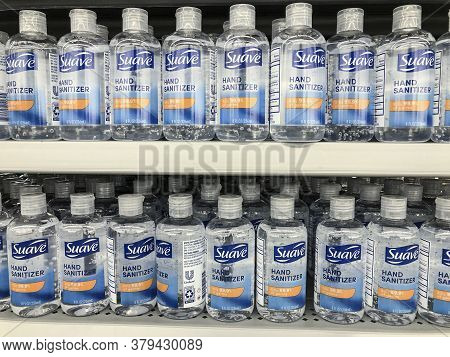 Indianapolis - Circa August 2020: Suave Hand Sanitizer Bottles. With The Spreading Of The Covid And 