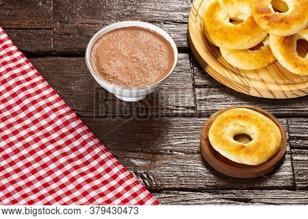 Mug Hot Chocolate With Colombian Pandequesos - Top View